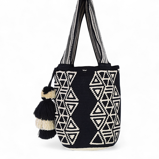 Black & White Hand Crafted Tote Bag with Geometric Pattern