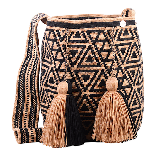 Boho Bag with Black and Gold Triangles with Tassels