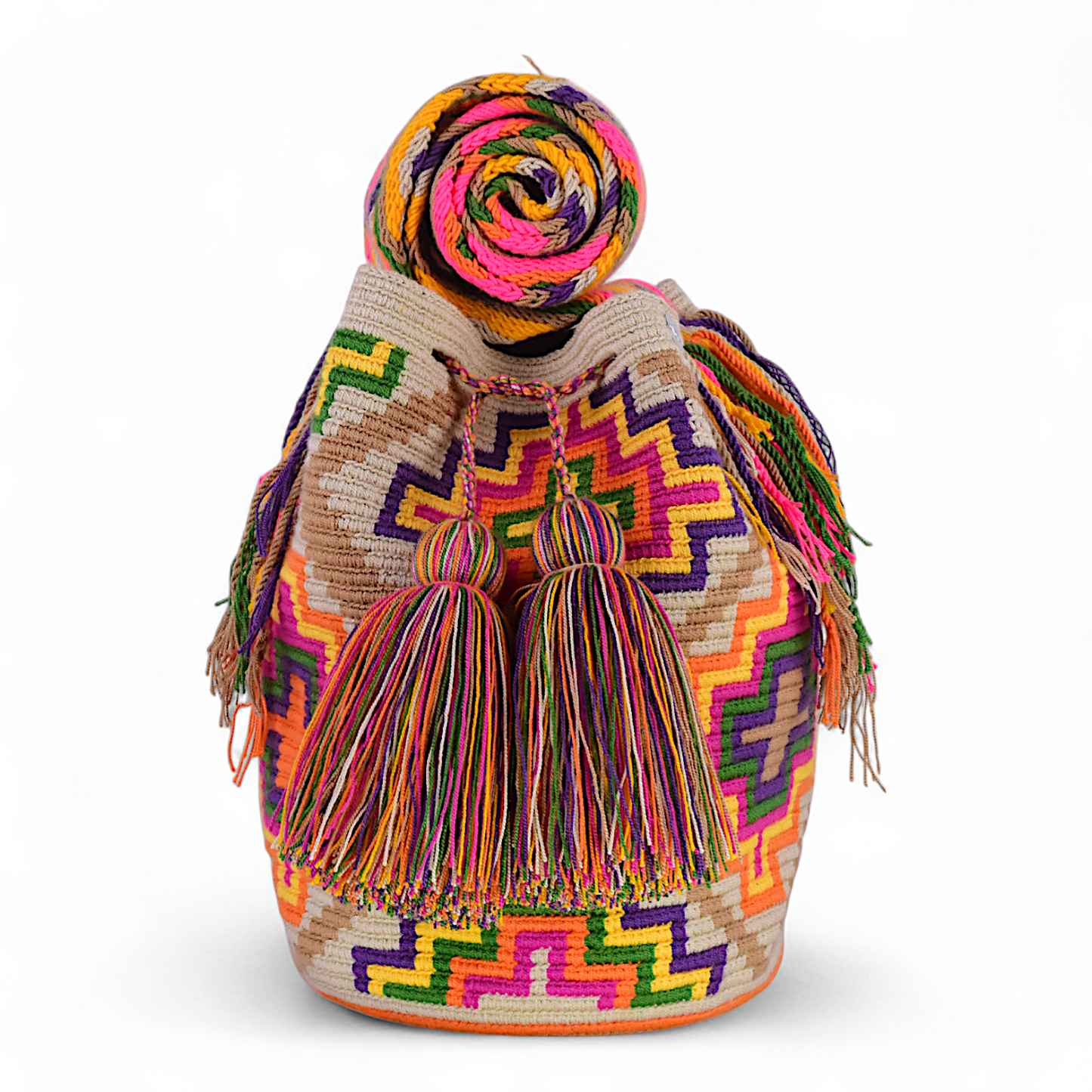 Boho Hand Crafted Bag with Multicolour Geometric Design and Tassels