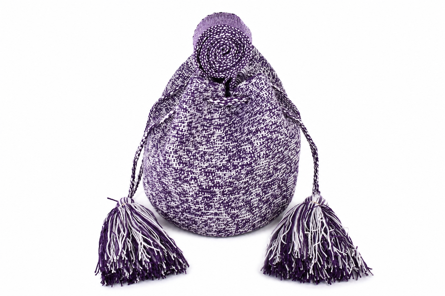 Handmade Crochet Wayuu Shoulder Bag in Purple and White
