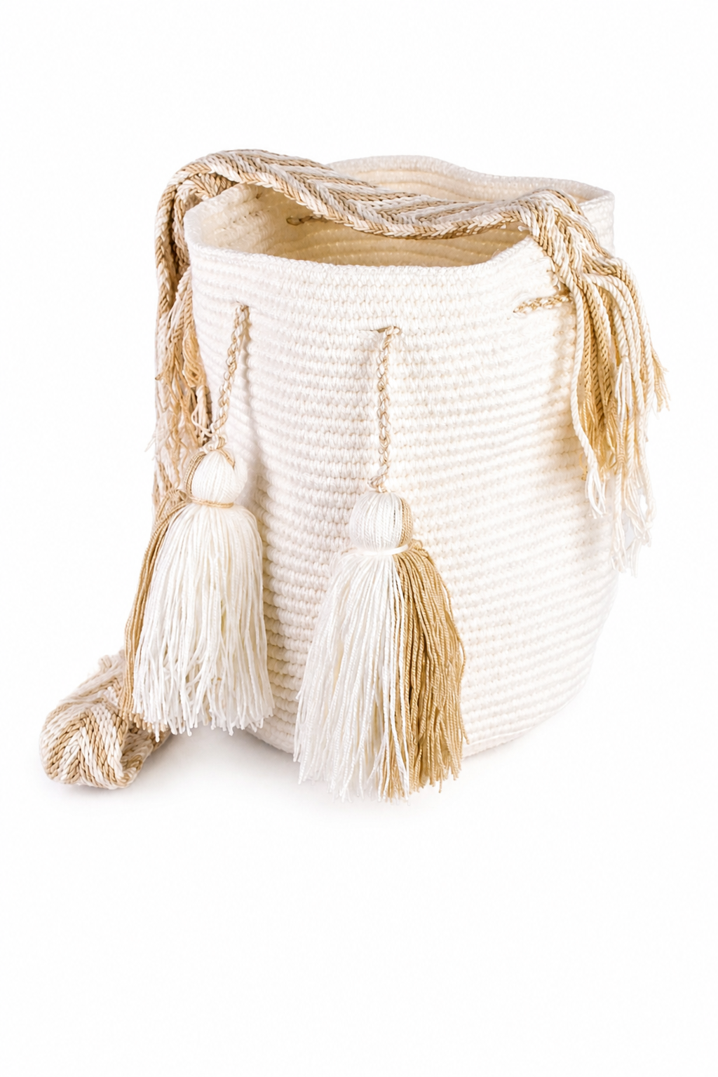 Handmade Wayuu Mochila Bag in Cream, Tan and Black Stripes