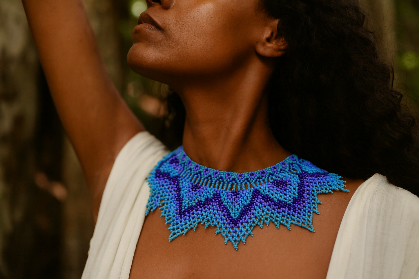 Large Blue Beaded Necklace