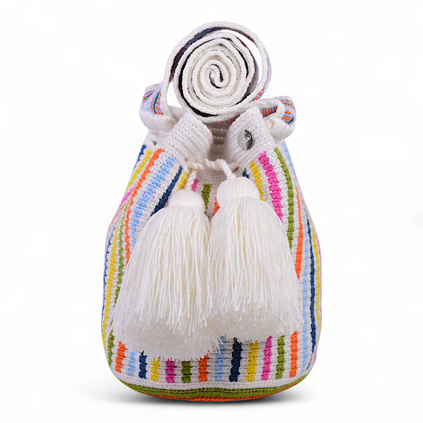 Crochet Wayuu Hand Bag with Multi Color Strap and Stripe Design