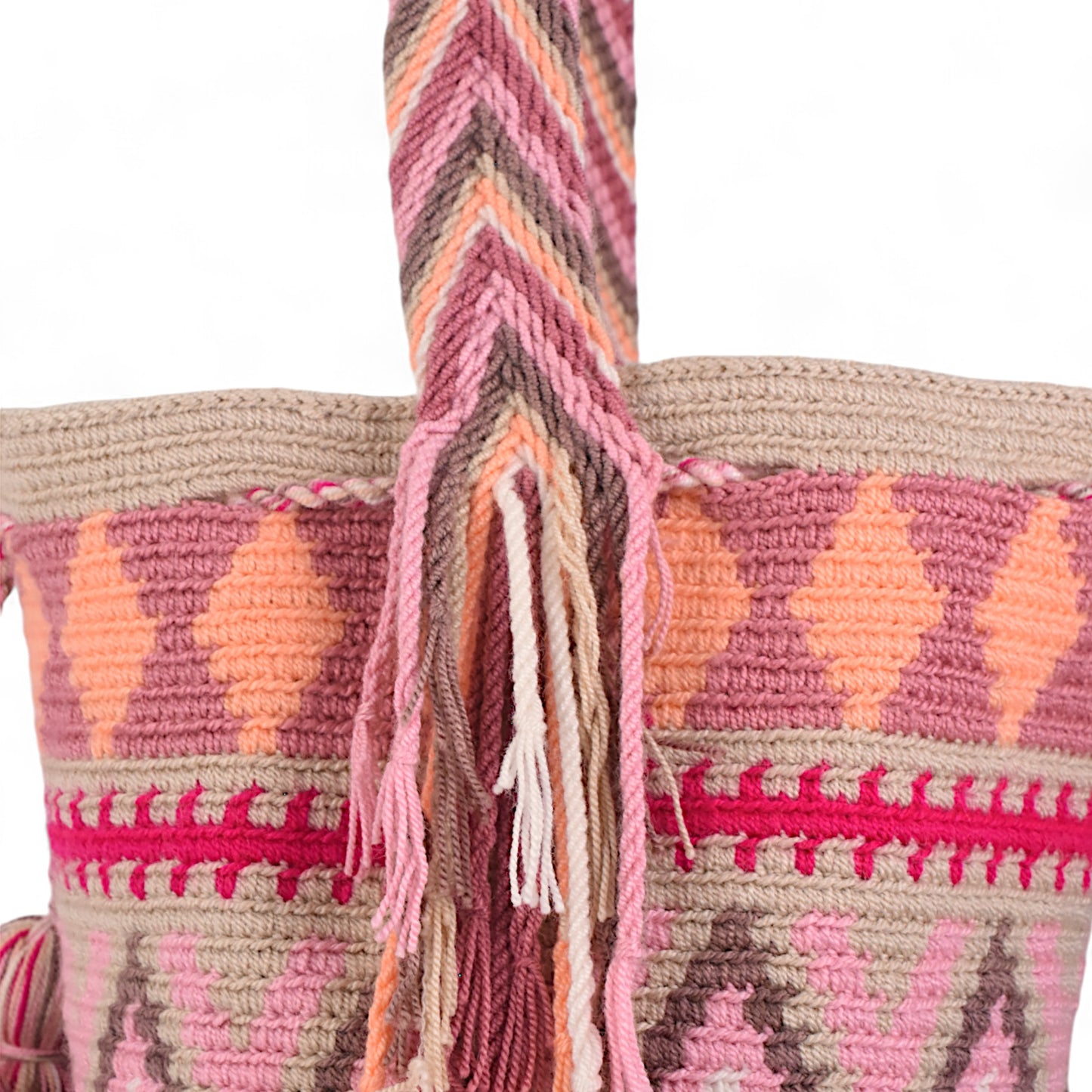 Medium Pink Crochet Bag with Zigzag Pattern