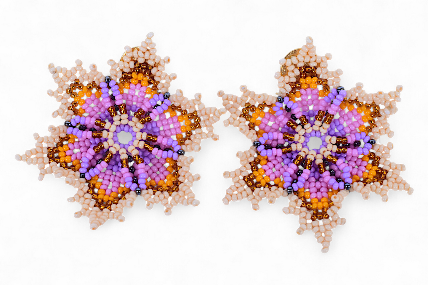 Large Purple Flower Beaded Earrings