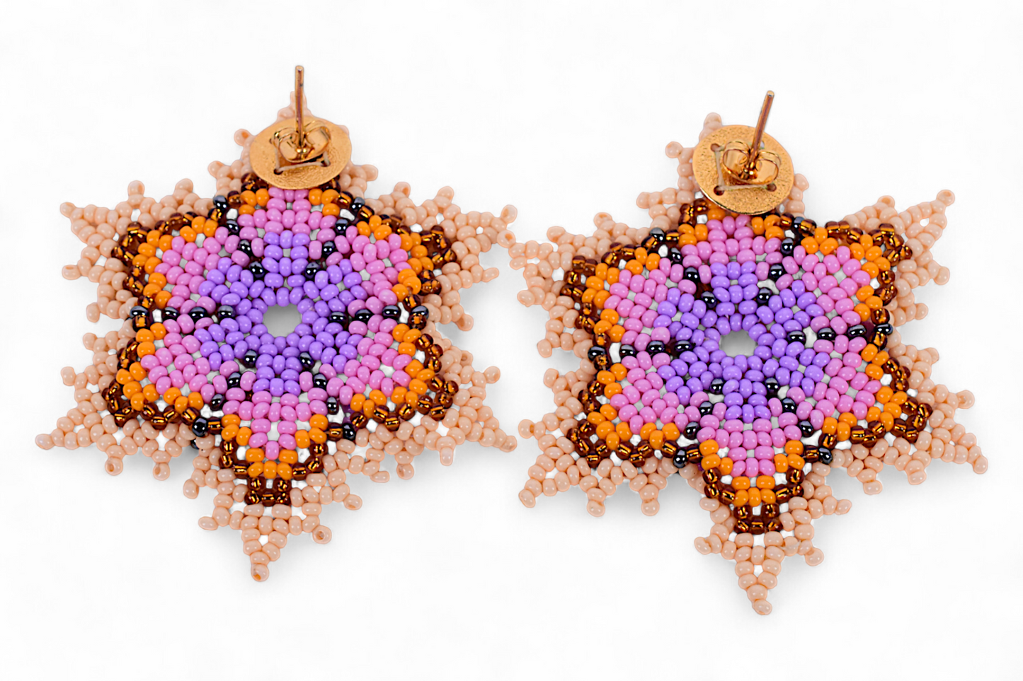 Large Purple Flower Beaded Earrings