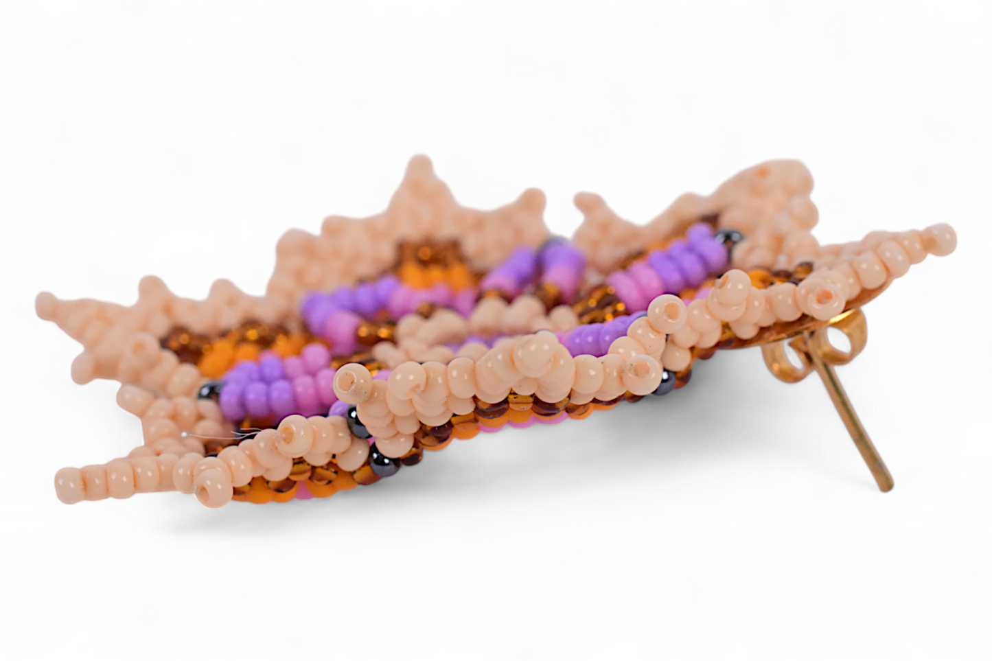 Large Purple Flower Beaded Earrings