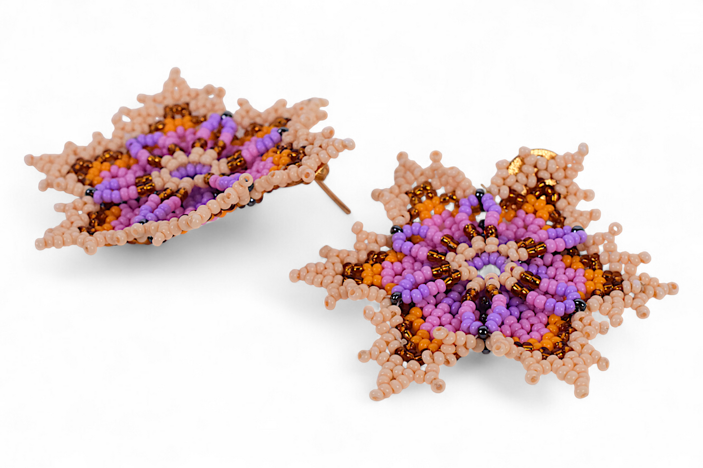 Large Purple Flower Beaded Earrings