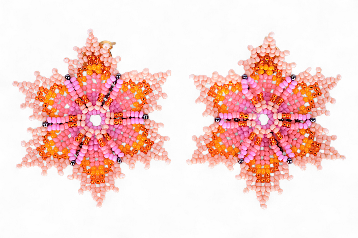 Large Pink Flower Beaded Earrings