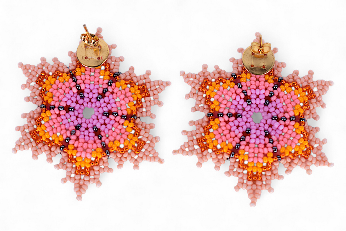 Large Pink Flower Beaded Earrings