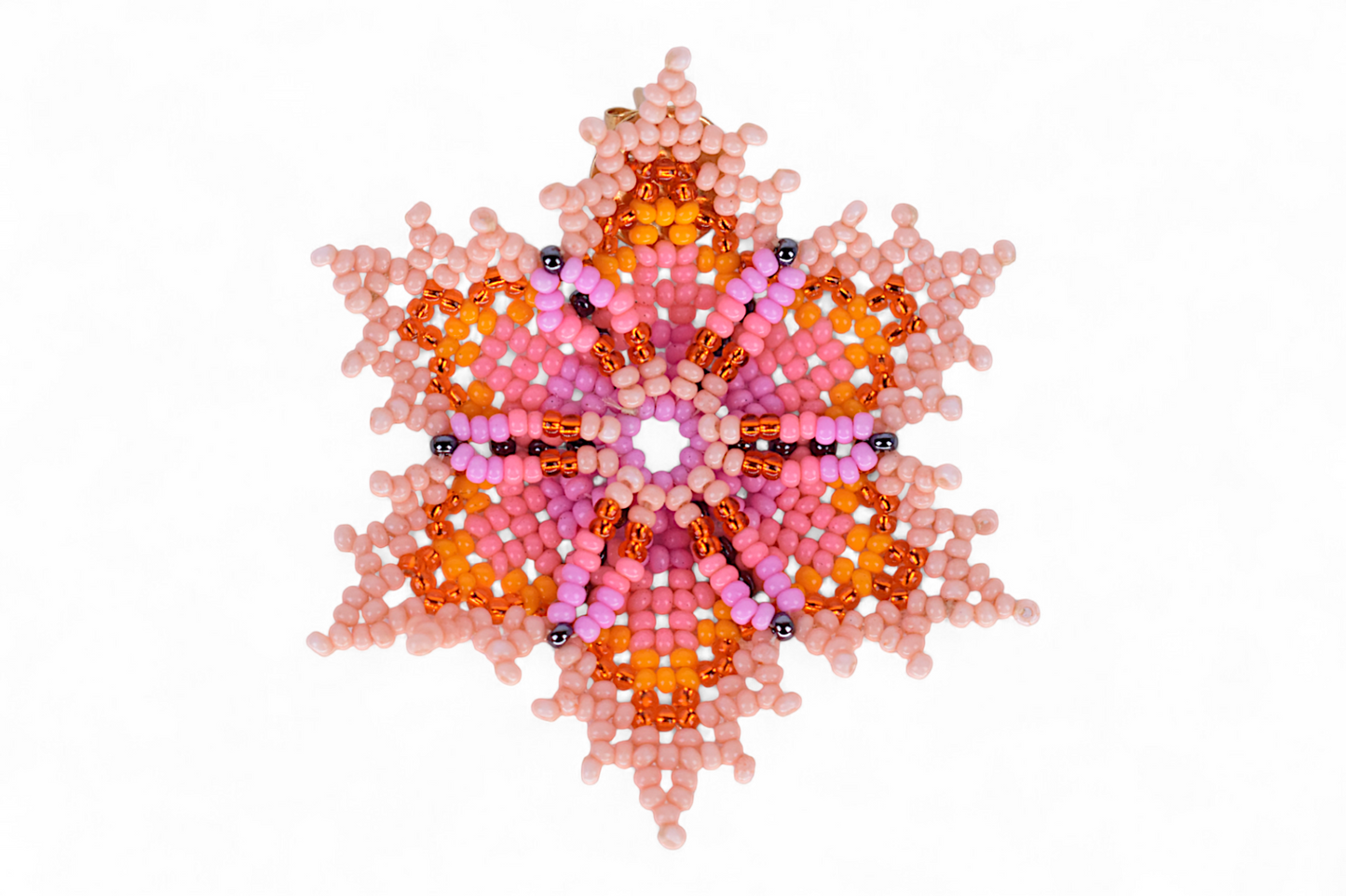 Large Pink Flower Beaded Earrings