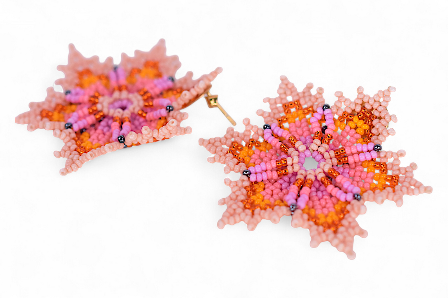 Large Pink Flower Beaded Earrings