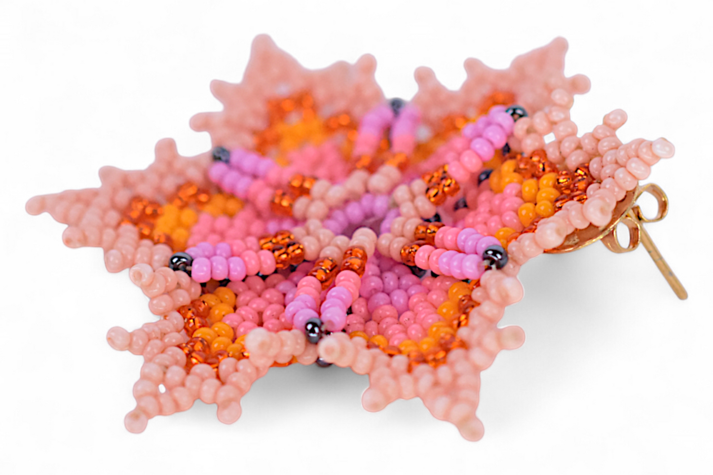 Large Pink Flower Beaded Earrings