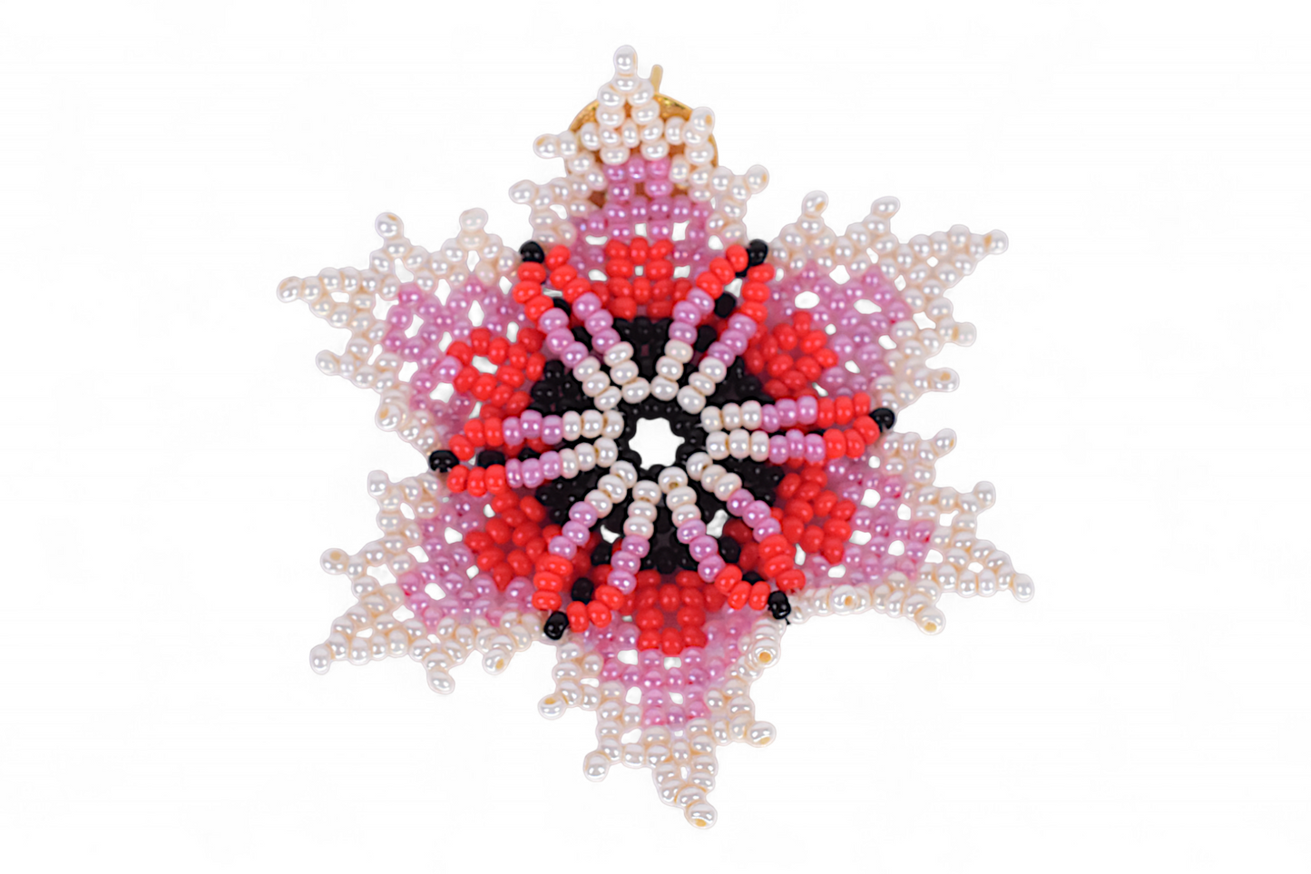 Red & Pearl Flower Beaded Earrings