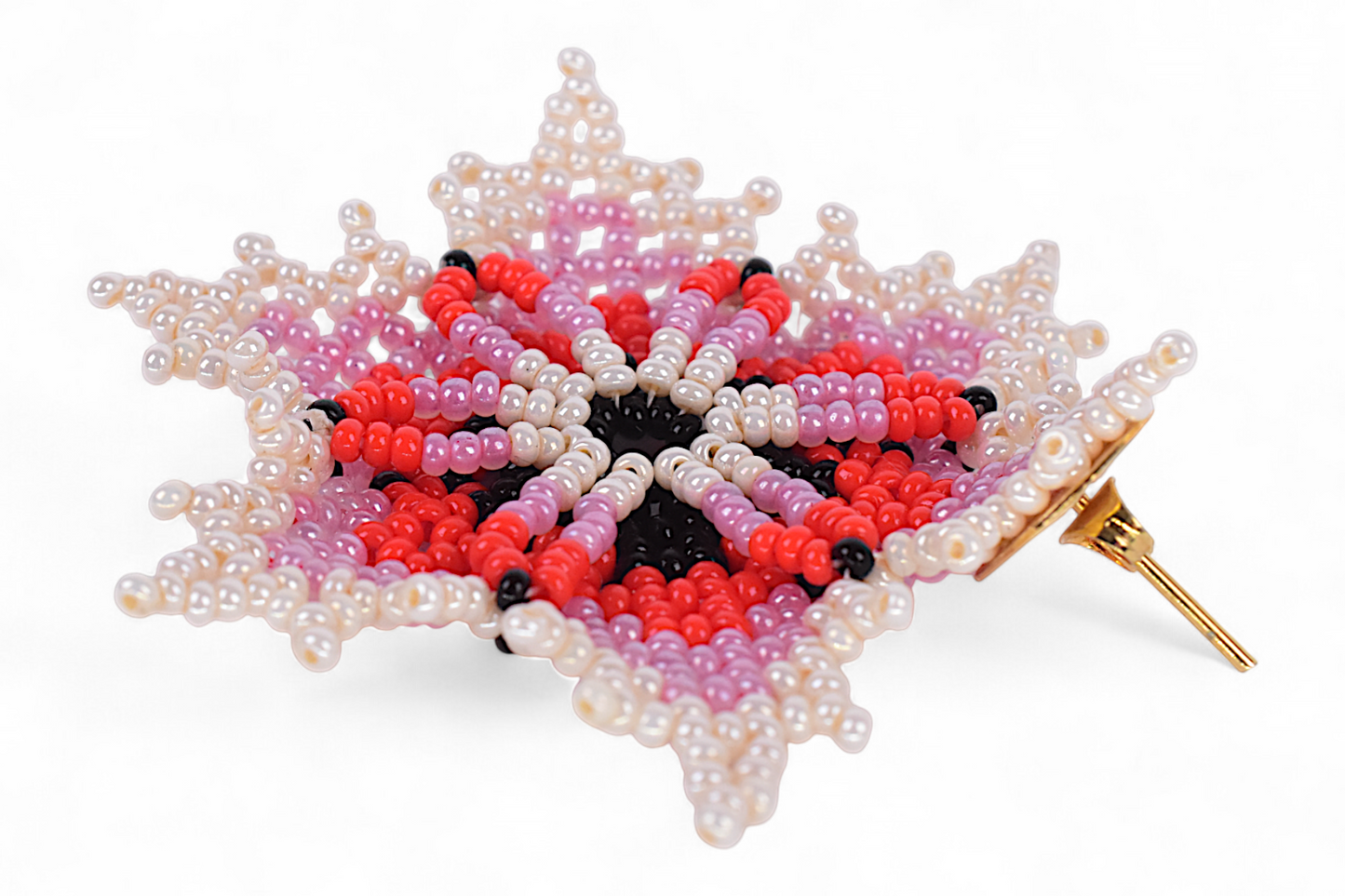 Red & Pearl Flower Beaded Earrings