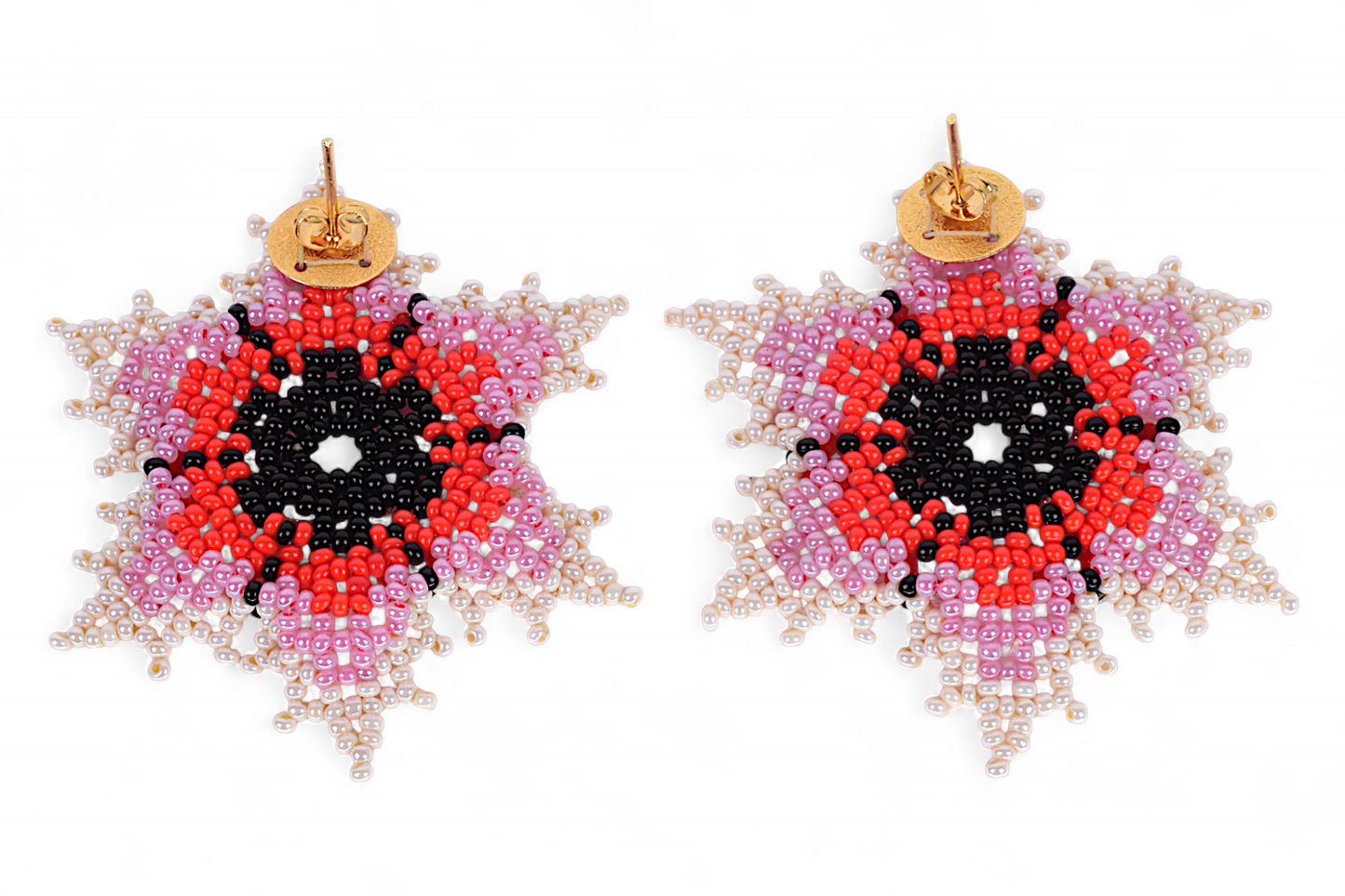 Red & Pearl Flower Beaded Earrings