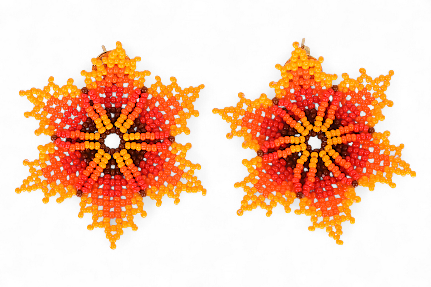 Red & Orange Flower Beaded Earrings