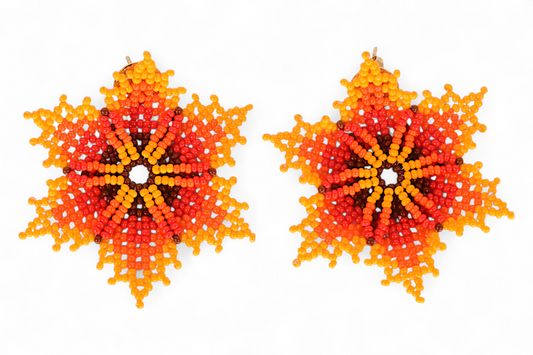 Red & Orange Flower Beaded Earrings