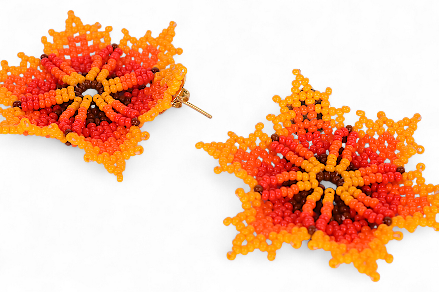 Red & Orange Flower Beaded Earrings