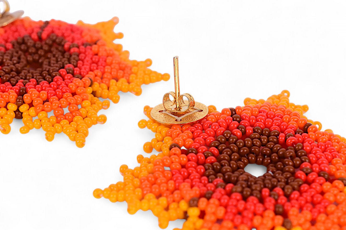 Red & Orange Flower Beaded Earrings