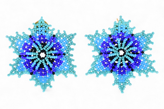 Blue Flower Beaded Earrings