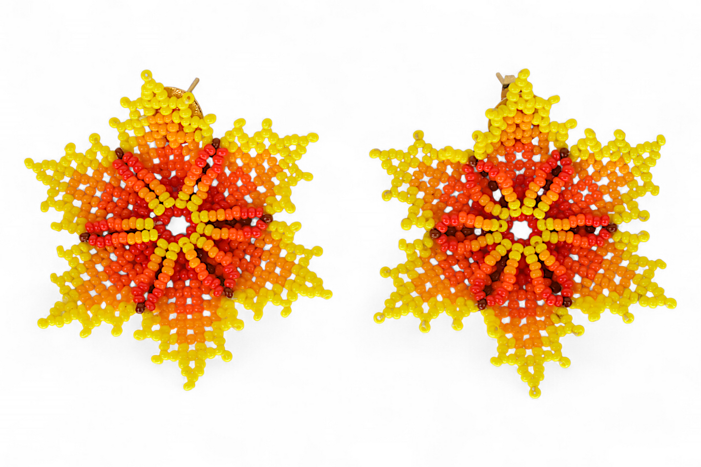 Yellow & Red Flower Beaded Earrings