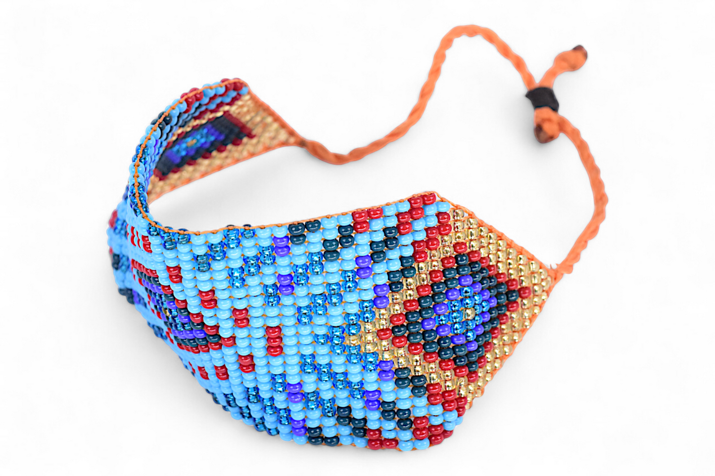 Large Blue & Red Beaded Bracelet