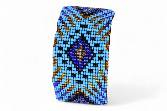 Large Blue & Gold Beaded Bracelet