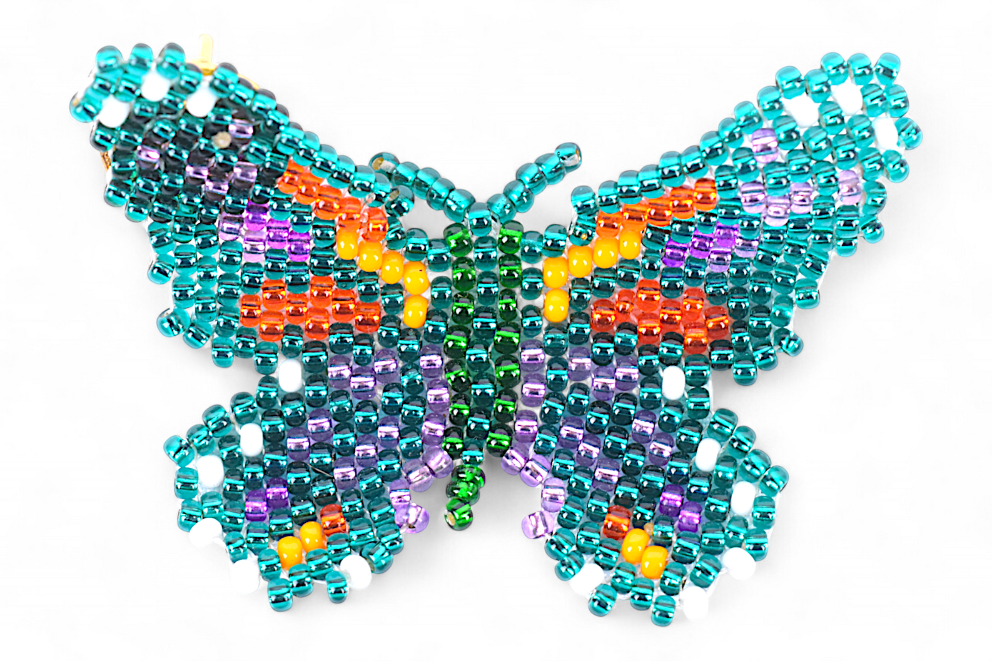 Colorful butterfly made of beaded design on a white background