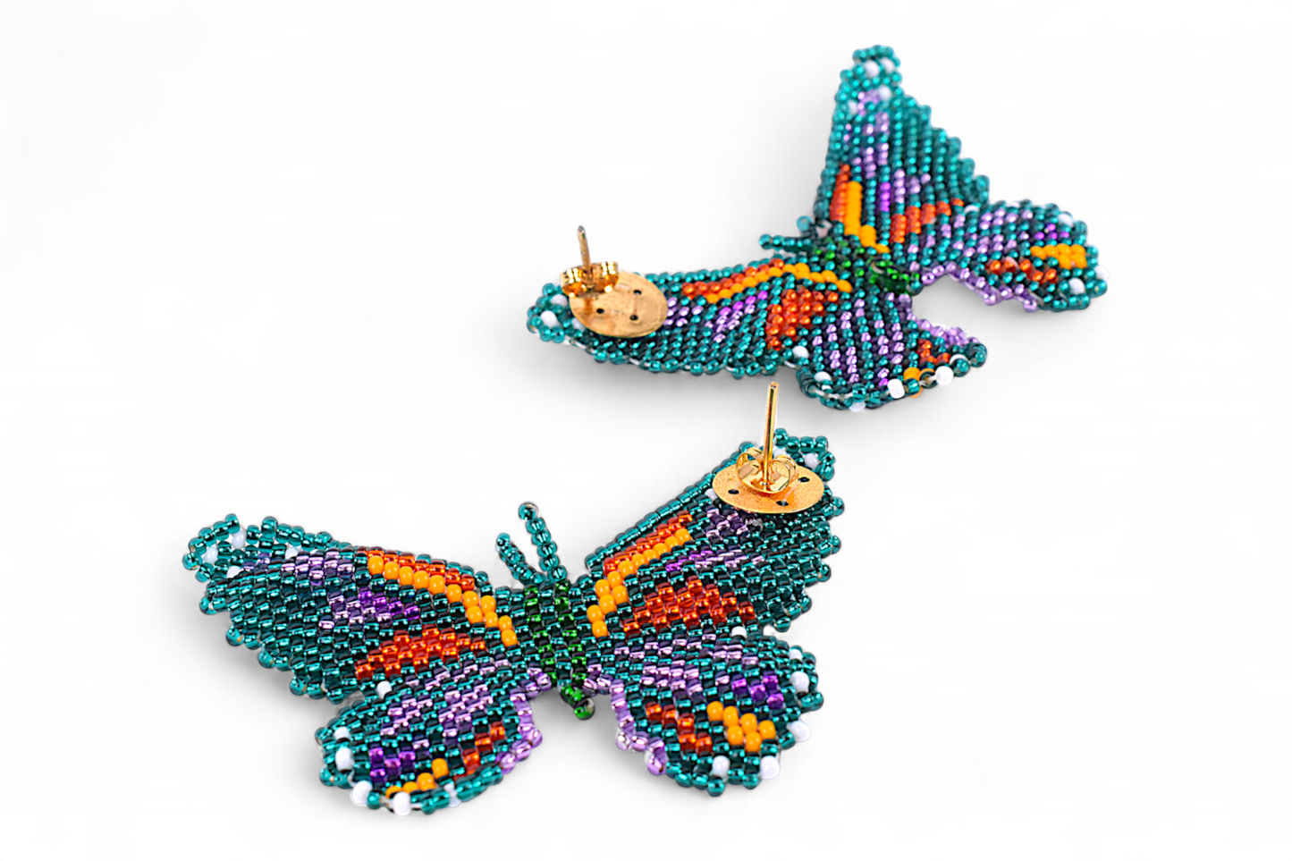 Large Green & Orange Butterfly Earings