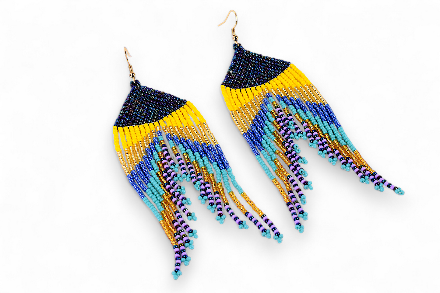 Large Mermaid Tail Earings - Blue & Yellow