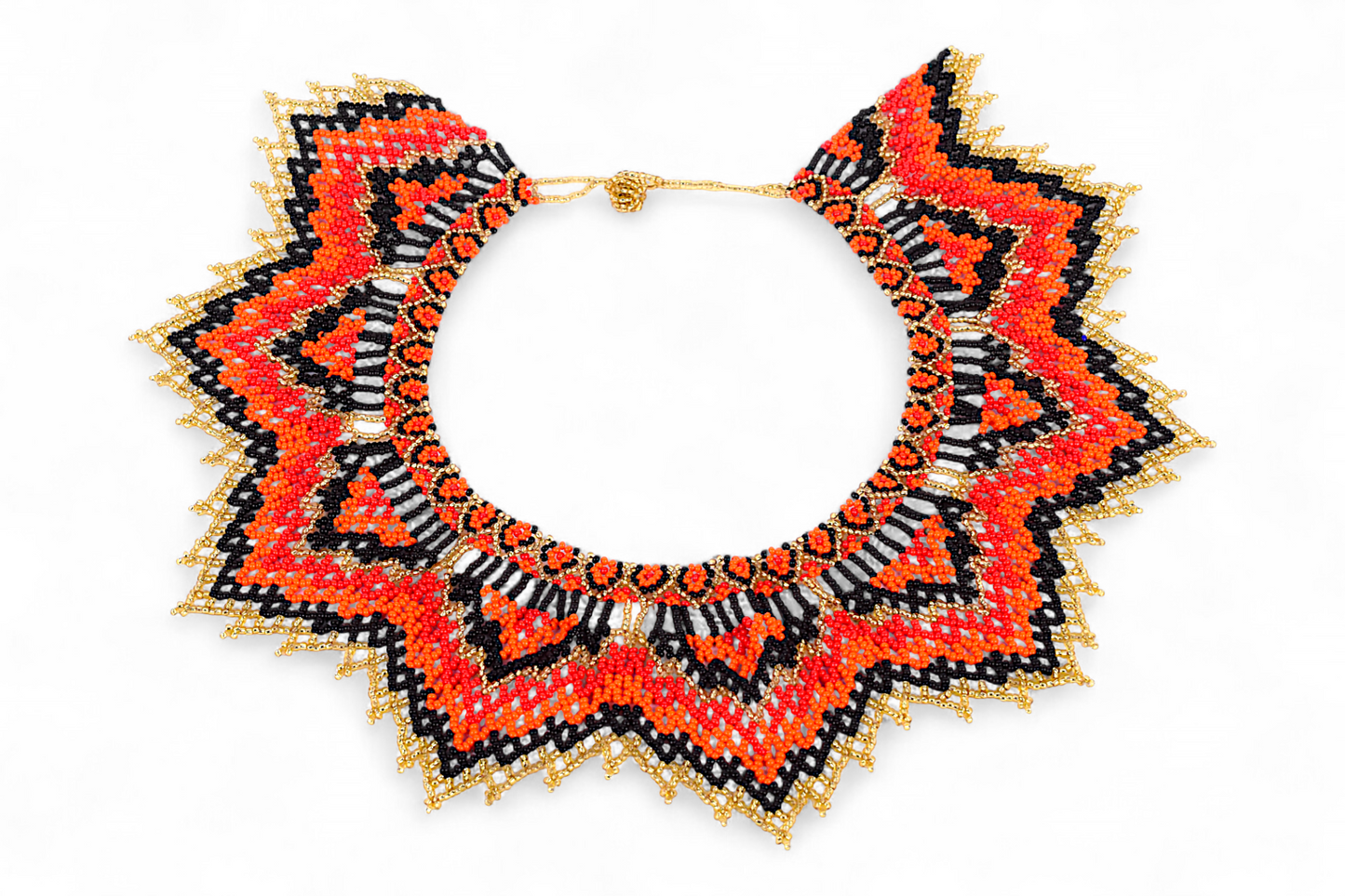 Large Red & Orange Beaded Necklace