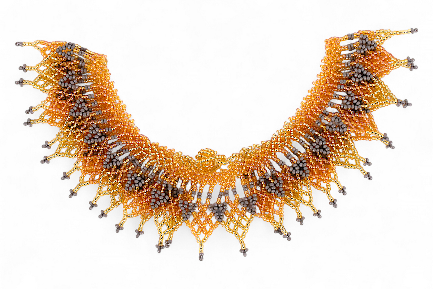 Gold & Grey Beaded Necklace (Medium)