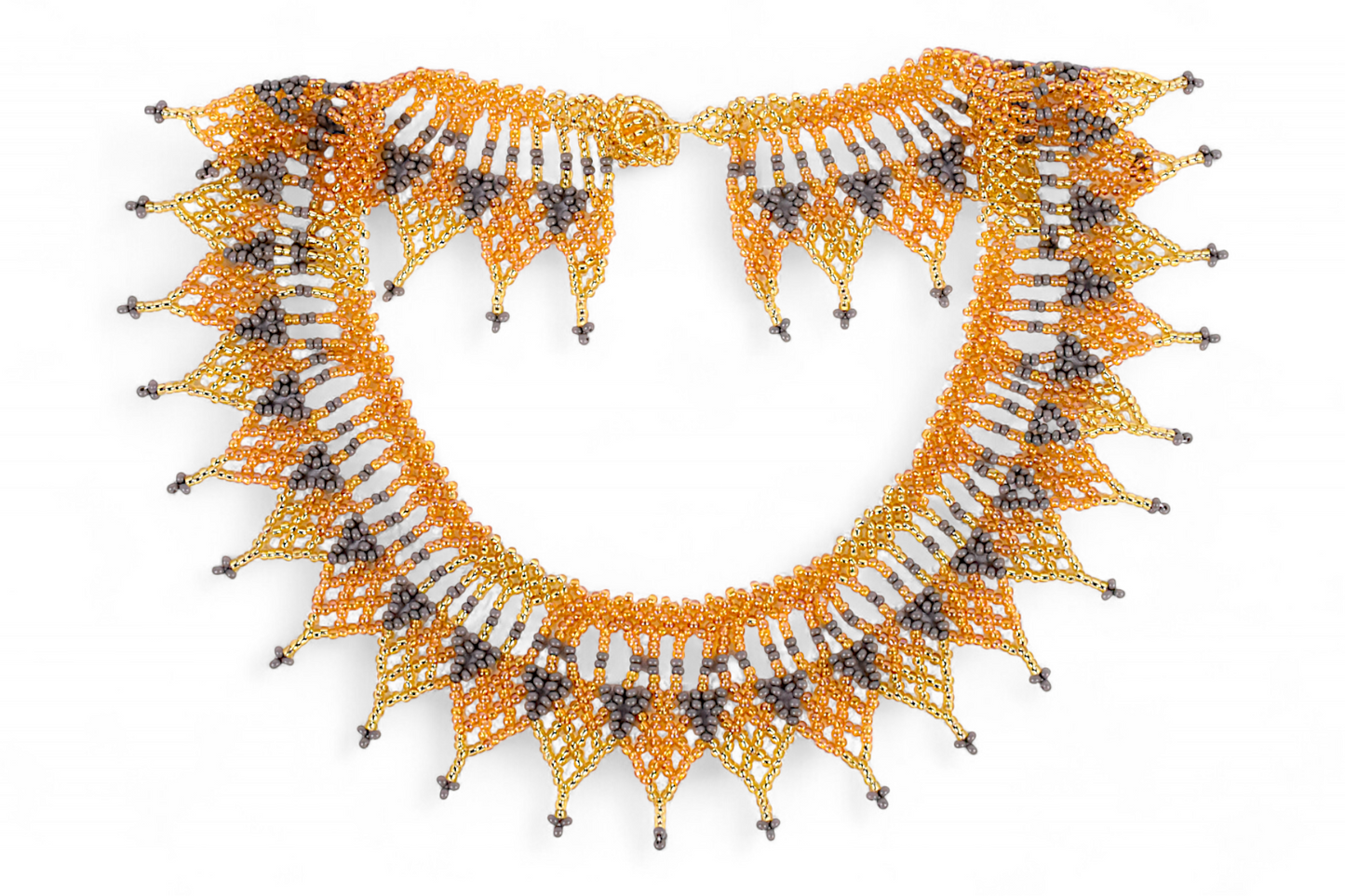 Gold & Grey Beaded Necklace (Medium)