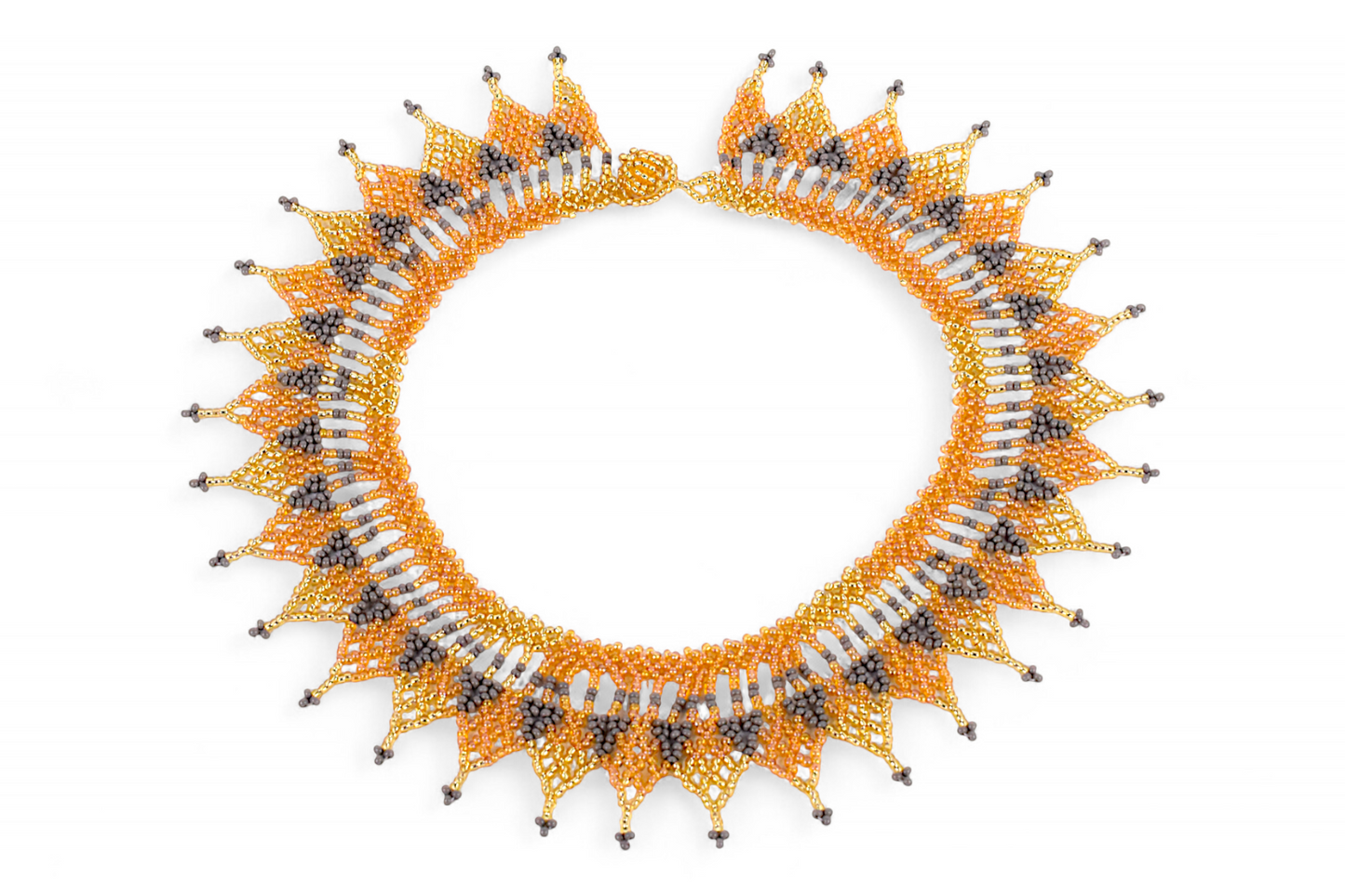 Gold & Grey Beaded Necklace (Medium)