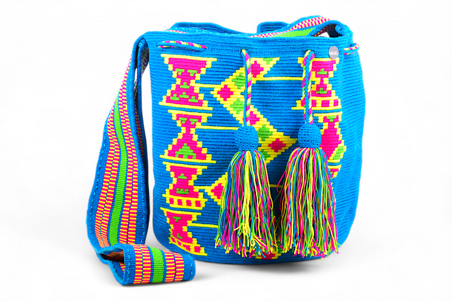 Large Blue & Neon Yellow Crochet Bag