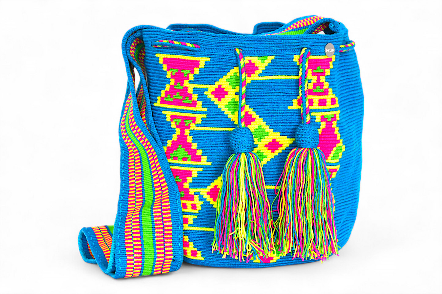 Large Blue & Neon Yellow Crochet Bag