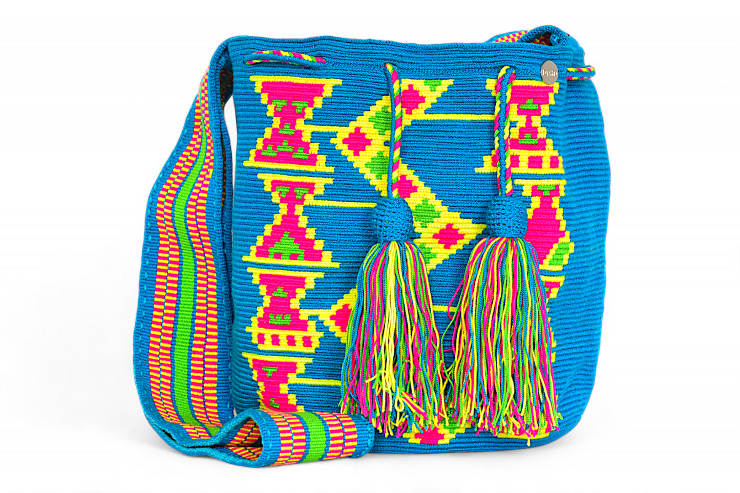 Large Blue & Neon Yellow Crochet Bag