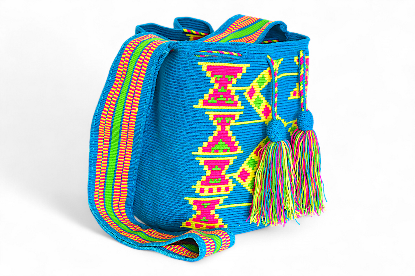 Large Blue & Neon Yellow Crochet Bag