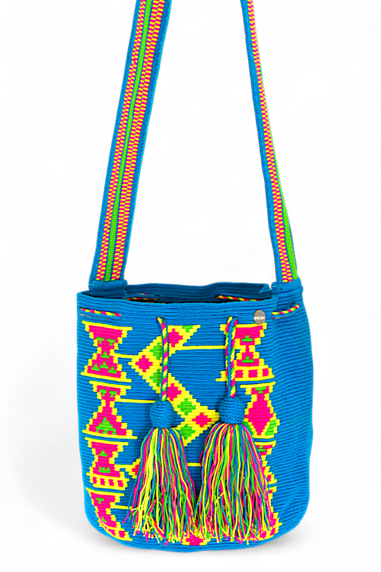 Large Blue & Neon Yellow Crochet Bag
