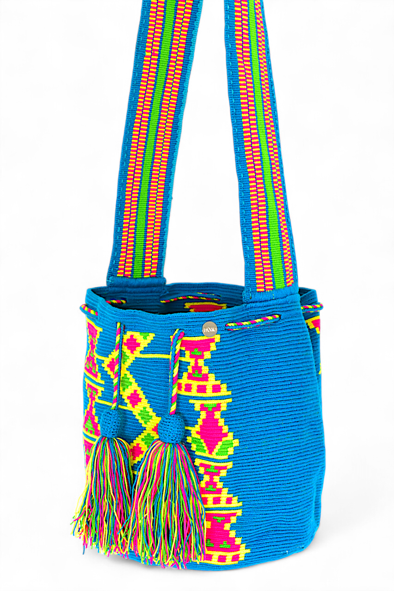 Large Blue & Neon Yellow Crochet Bag