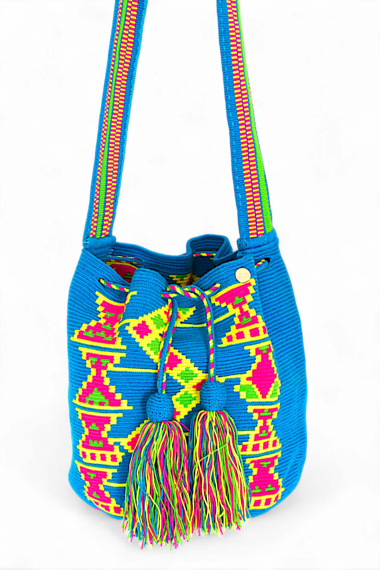 Large Blue & Neon Yellow Crochet Bag