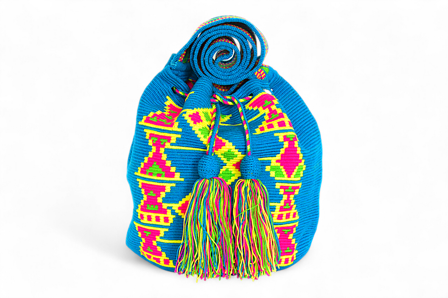 Large Blue & Neon Yellow Crochet Bag