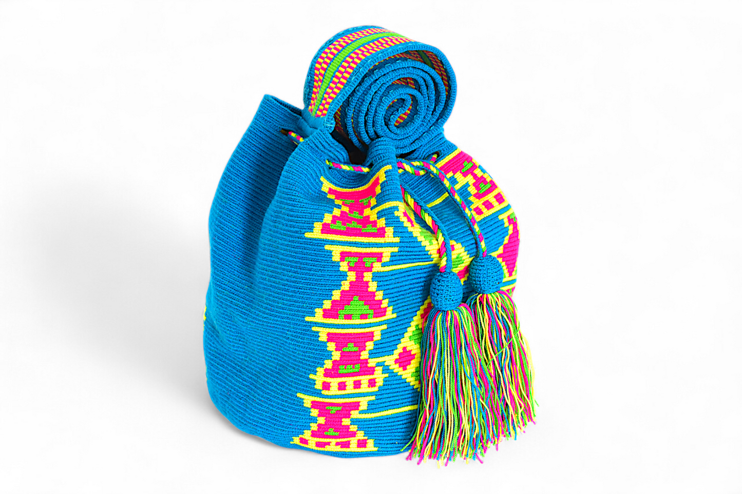 Large Blue & Neon Yellow Crochet Bag