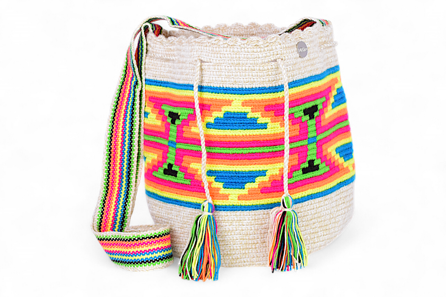 Medium Wayuu Bag with Neon Geometric Design