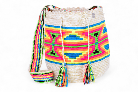 Medium Wayuu Bag with Neon Geometric Design