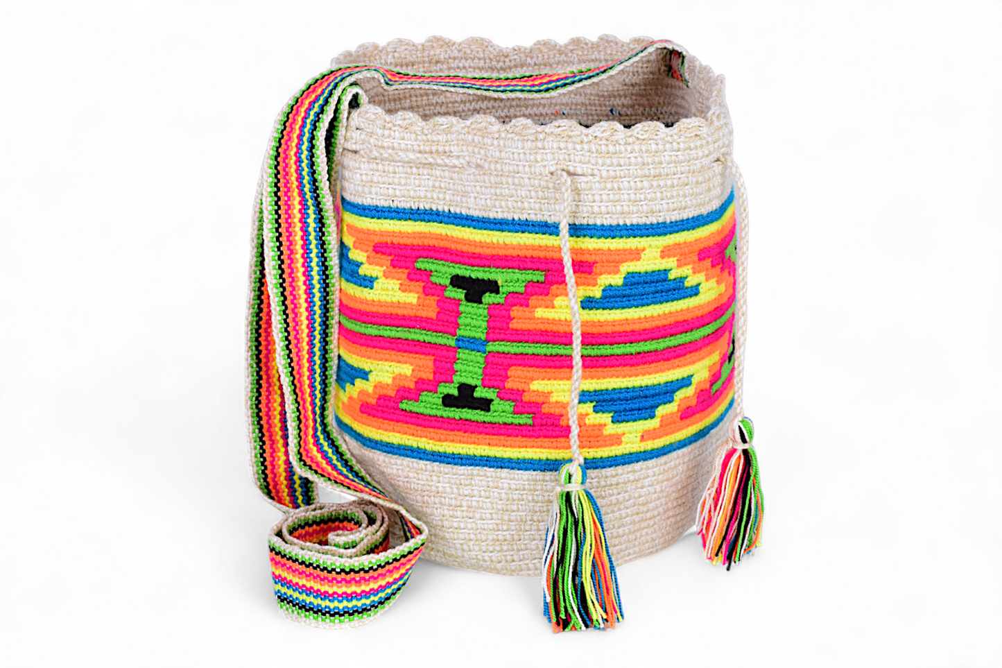 Medium Wayuu Bag with Neon Geometric Design