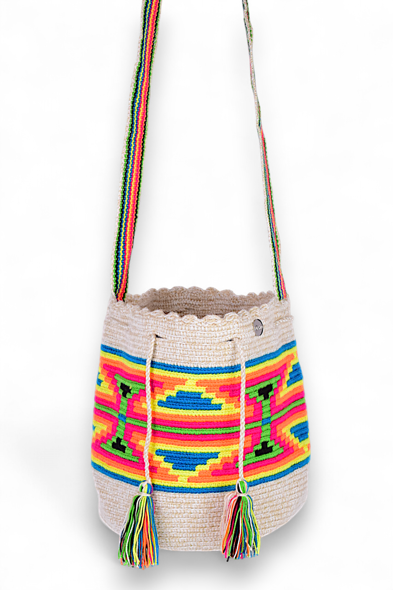 Medium Wayuu Bag with Neon Geometric Design