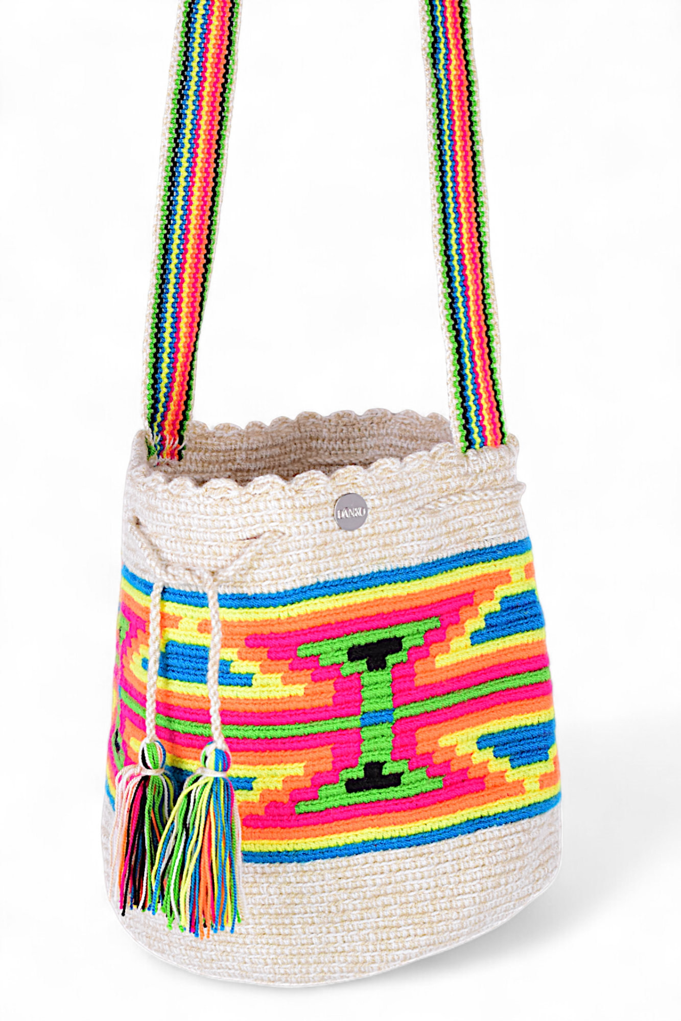Medium Wayuu Bag with Neon Geometric Design