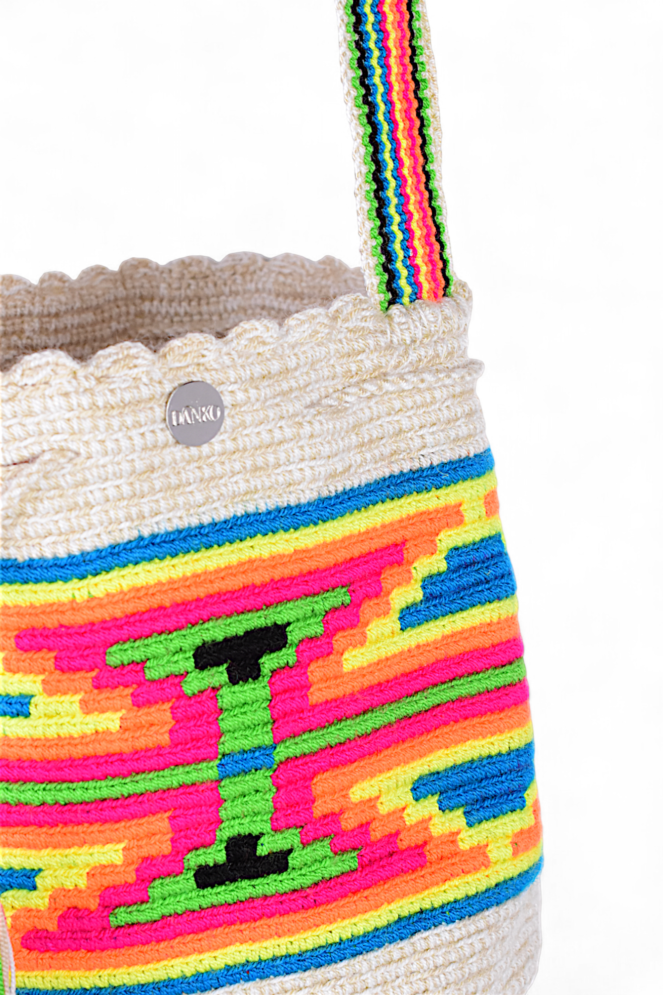 Medium Wayuu Bag with Neon Geometric Design